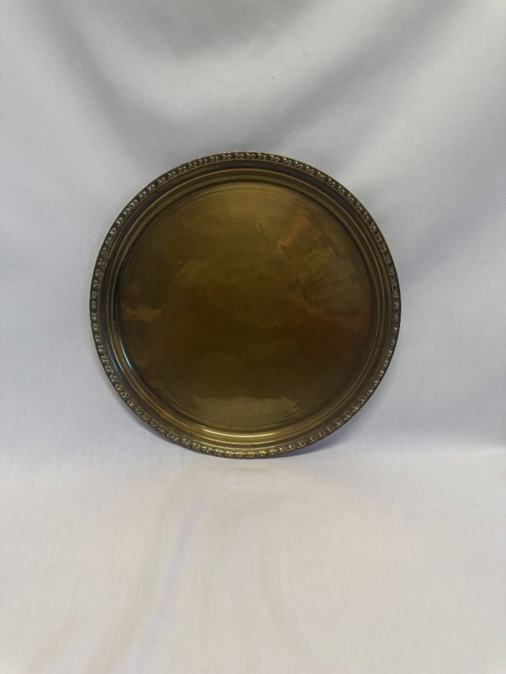 Vintage 10" Brass Round Serving Tray Braided/Gadroon Rim Charger Plate
